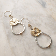 Load image into Gallery viewer, Spiral Passage Earrings in Sterling Silver &amp; Brass
