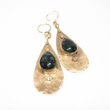 Load image into Gallery viewer, Zambia Emerald Earrings in Bronze
