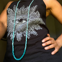 Load image into Gallery viewer, Blue Bliss Wrap brings together 3 types of handmade blue beads: Teal Blue Javanese Glass, Cadet Blue African Gooseberry beads, and Denim Blue African Goomba beads
