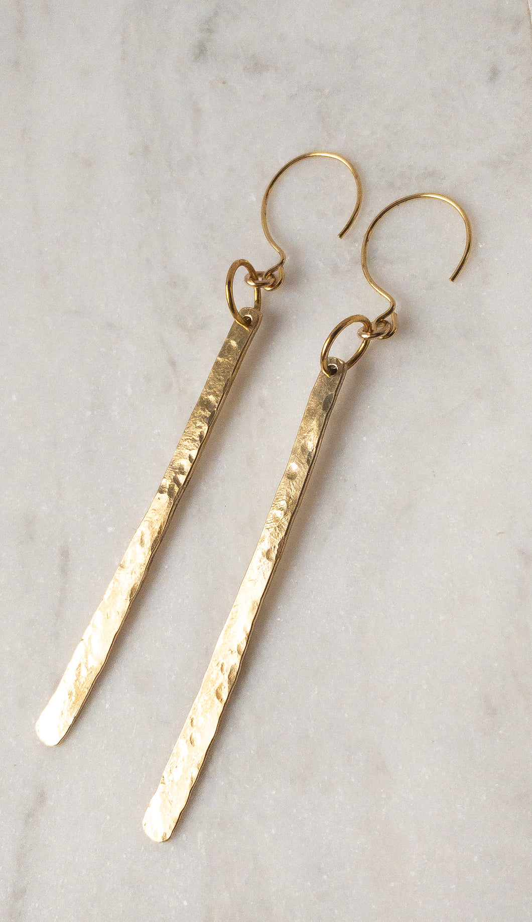 Organic Hammered Drop Earrings in Brass